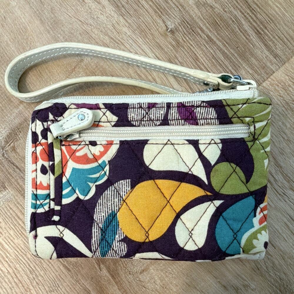 Vera Bradley Quilted Cotton Floral Wristlet Wallet Purple Multicolor Zipper - Picture 3 of 7